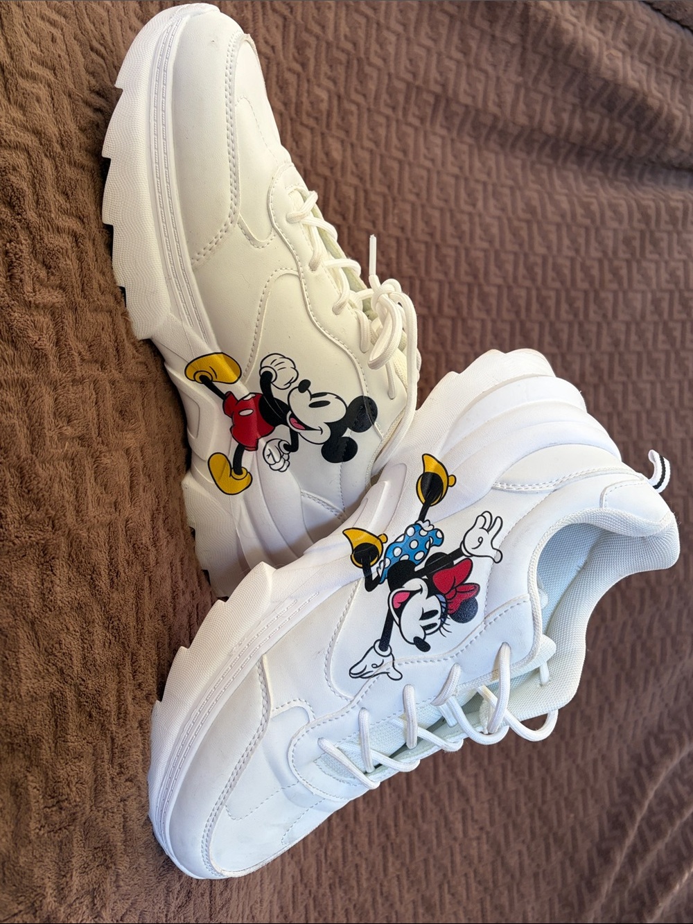Disney White Sneakers with Mickey & Minnie Character Art